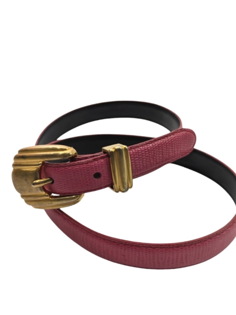 Vintage Liz Claiborne Alligator Skin Pink Genuine LEATHER Skinny Belt Size M